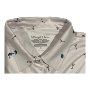 Straight Down Polo Shirt Women's Sz Small White Coconut‎ Tree & Cocktail Prints